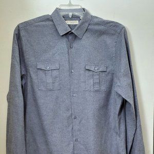 Burberry London Tailored Mens Shirt Button Up Long Sleeve Gray Size L